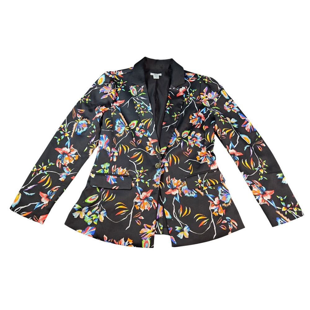 Bar III Women's Floral Print Single Button Blazer Black Multi Color Size 8